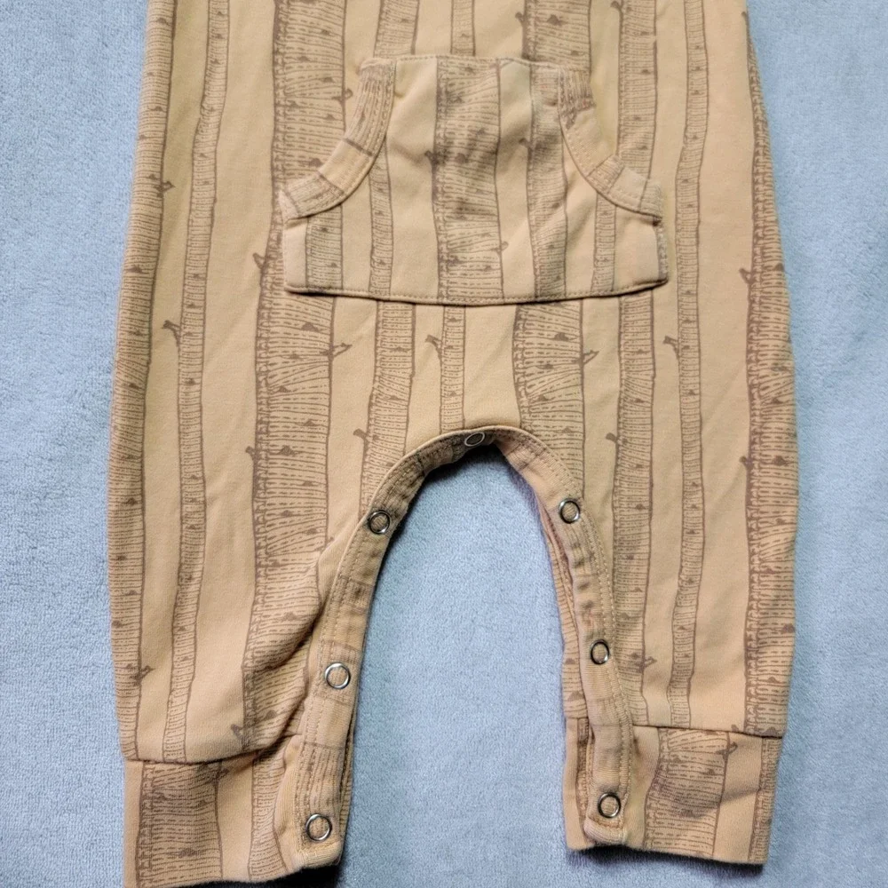 Kate Quinn 0-3M Organic Cotton Birch Tree Print Long Sleeve Romper Tan Brown